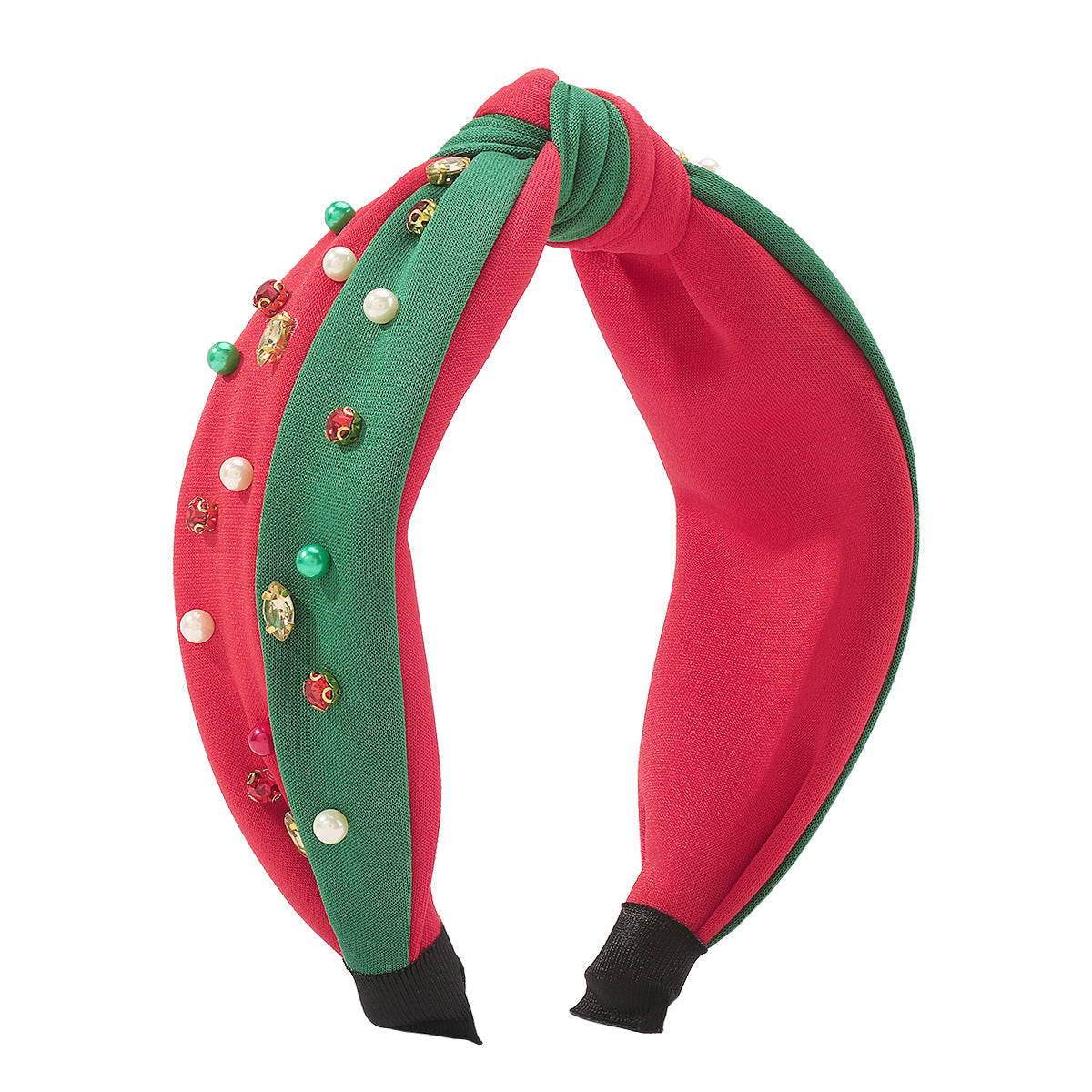Wholesale Christmas Broad Edge Diamond Beaded Contrast Color Knotted Light Fabric Headband
